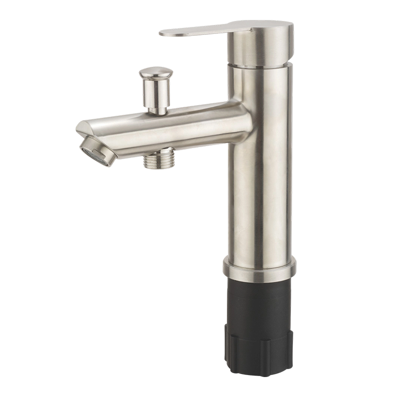 304 Stainless Steel Angled Spout Basin Faucet with Pull-Up Diverter