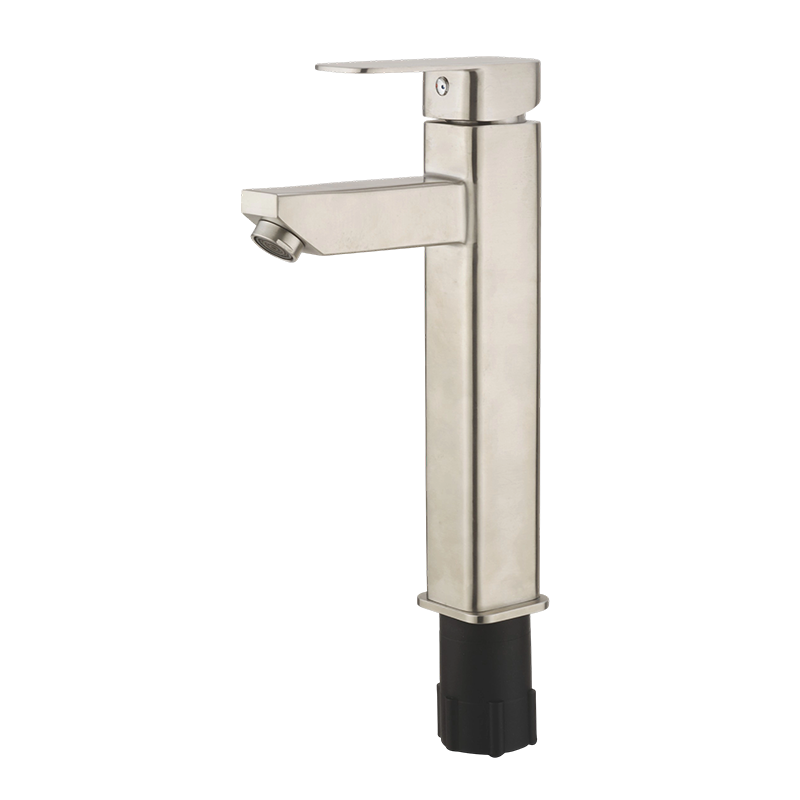 304 Stainless Steel Square Tall Basin Faucet with Flat Spout